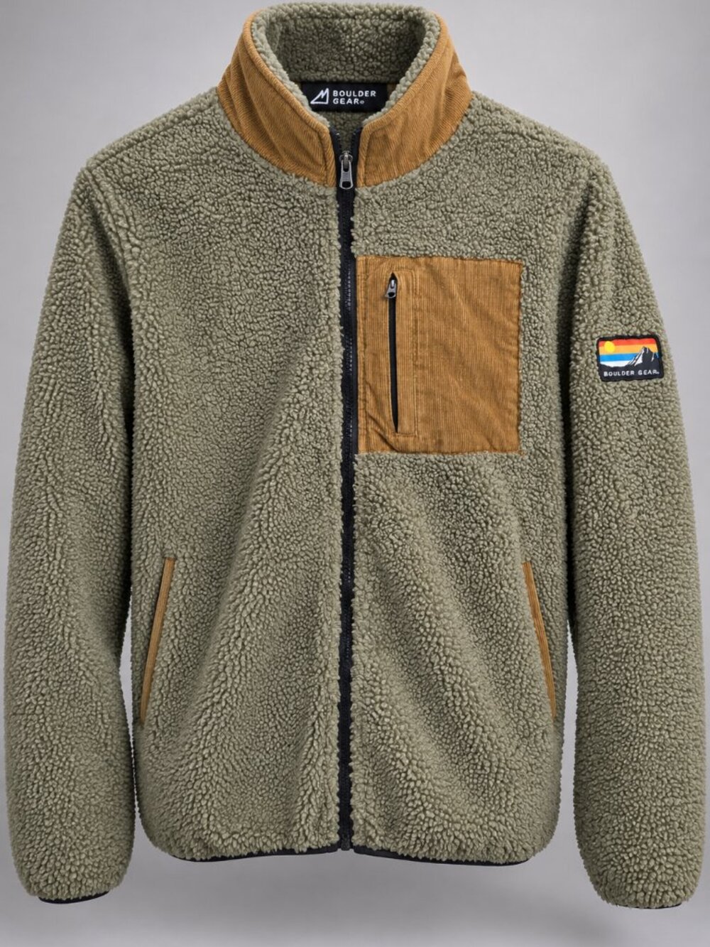 Boulder Gear Sherpa Fleece Jacket Size Youth Large Olive Full Zip Outdoor